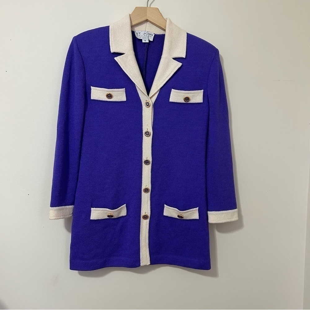 St. John Long Length Button Down Blazer in Purple‎ sz 8
